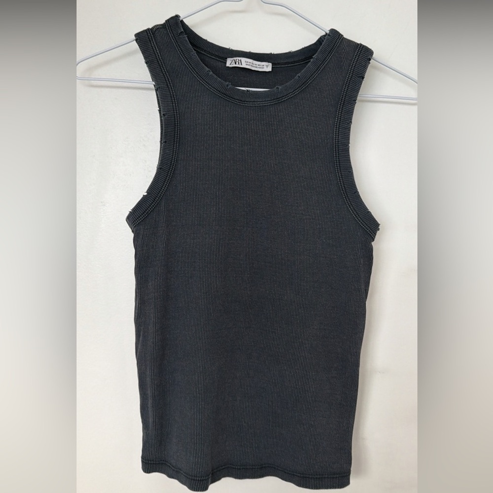 Zara Charcoal Ribbed Tank Top